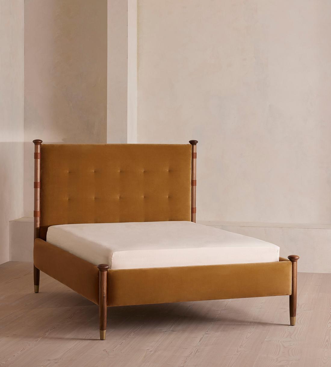 Paolo Bed - Full - Velvet - Mustard - US - Listing - Image 1