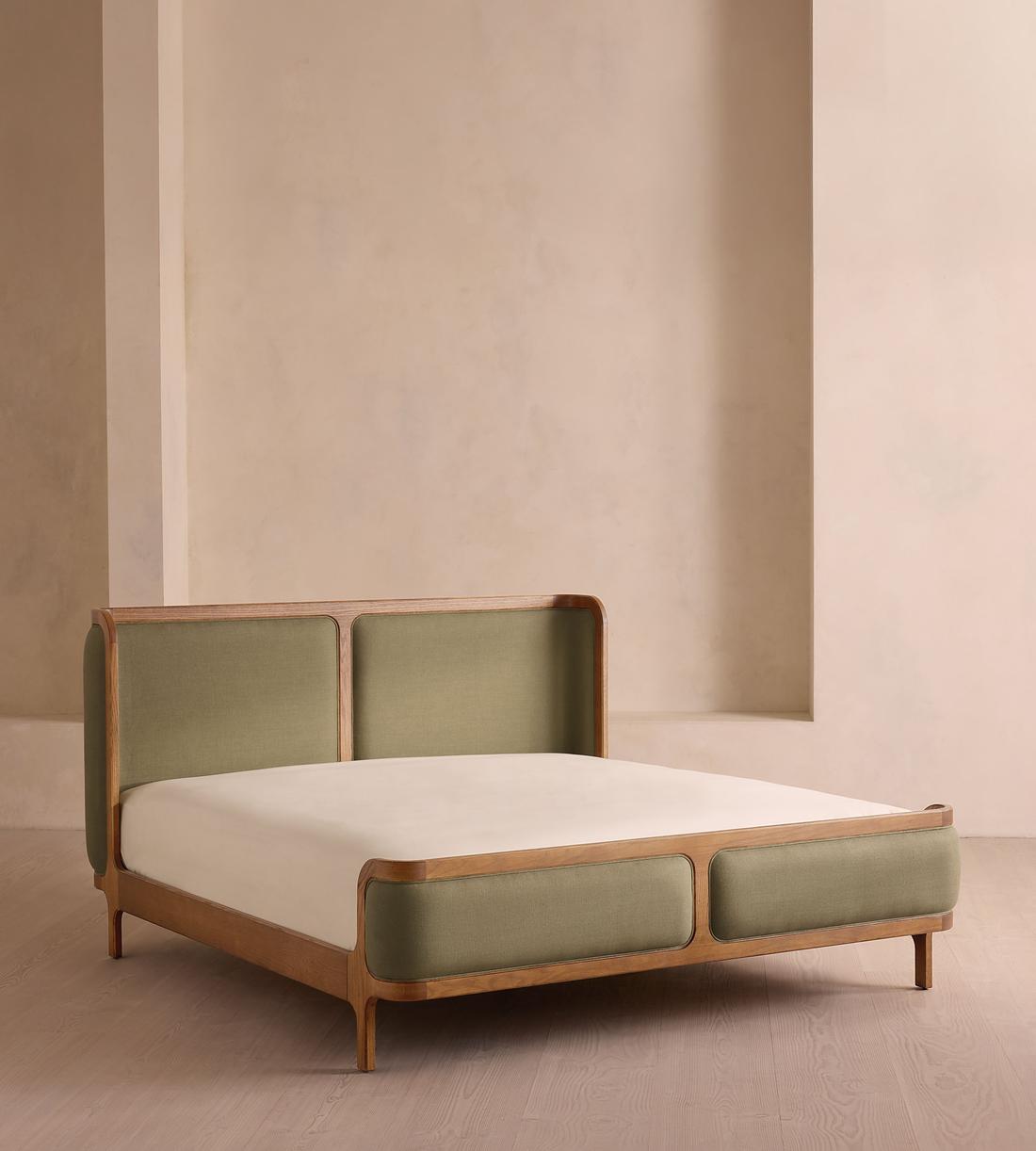 Belsa Bed - Light Oak - King - Linen - Sage - Listing - Image 1