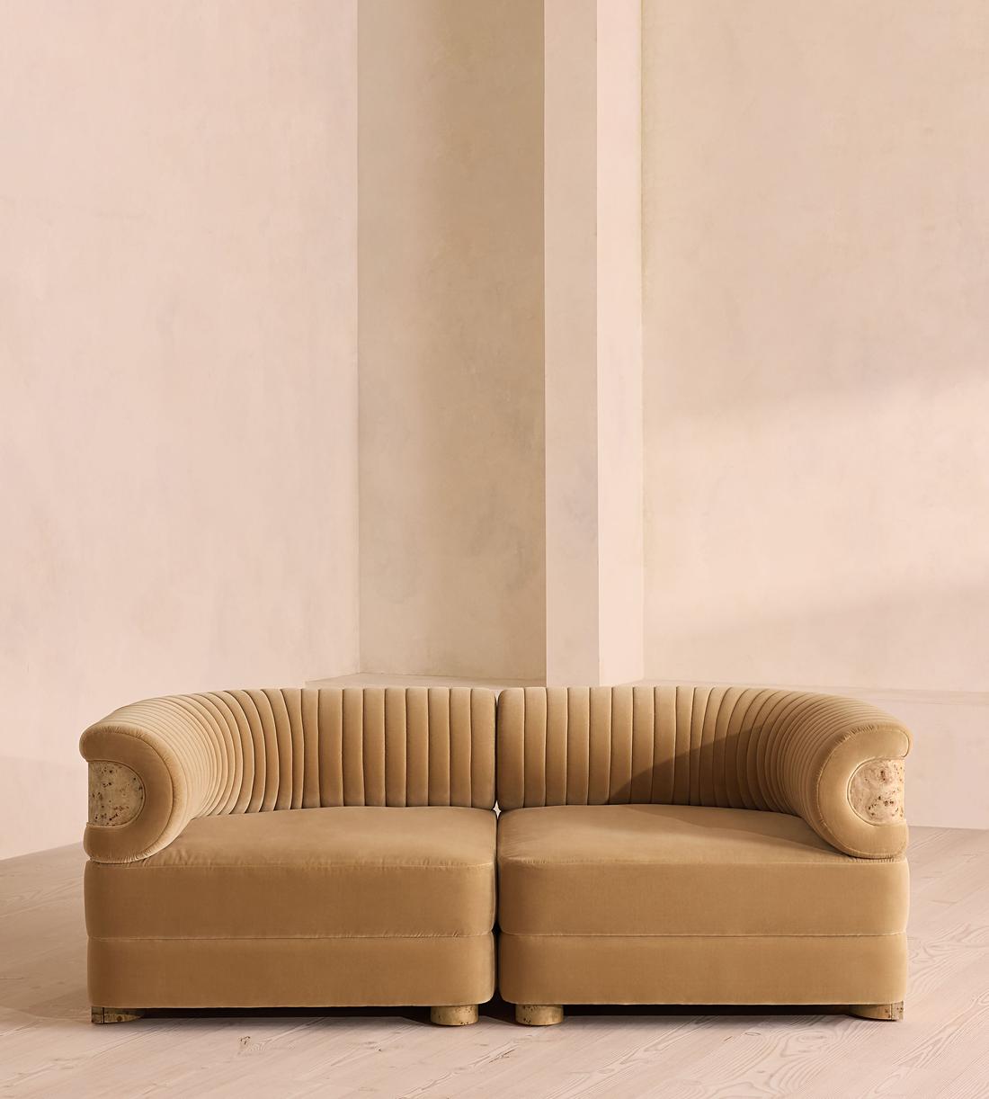 Caleb Sectional Three Seater Sofa - Velvet - Camel - Blonde Burl - US - Listing - Image 3
