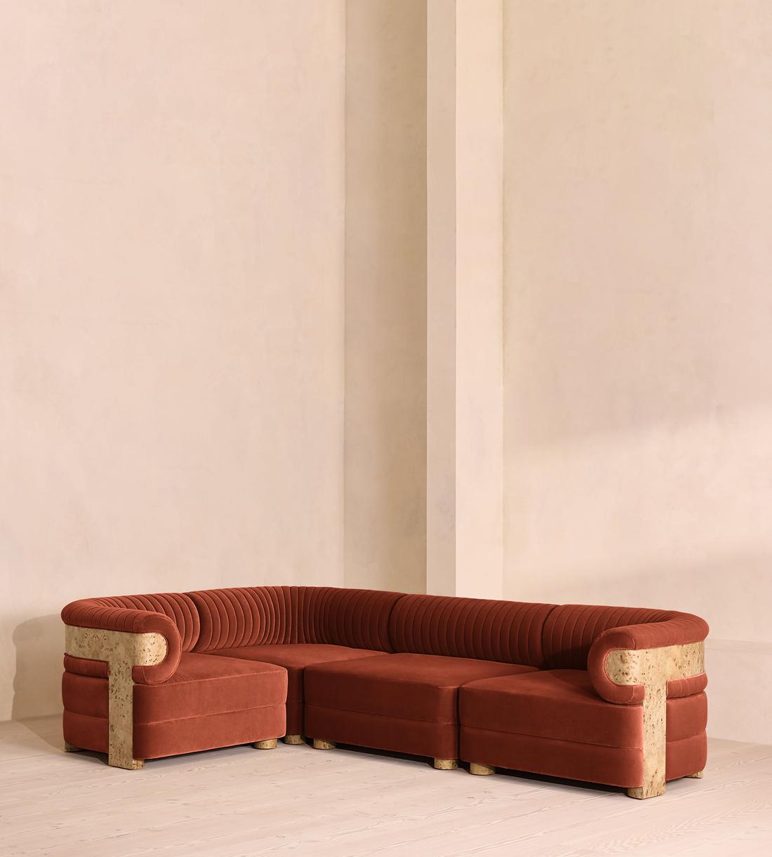 Caleb Sectional Sofa - L-Shape Sofa - Velvet - Rust - Blonde Burl - US - Listing - Image 1