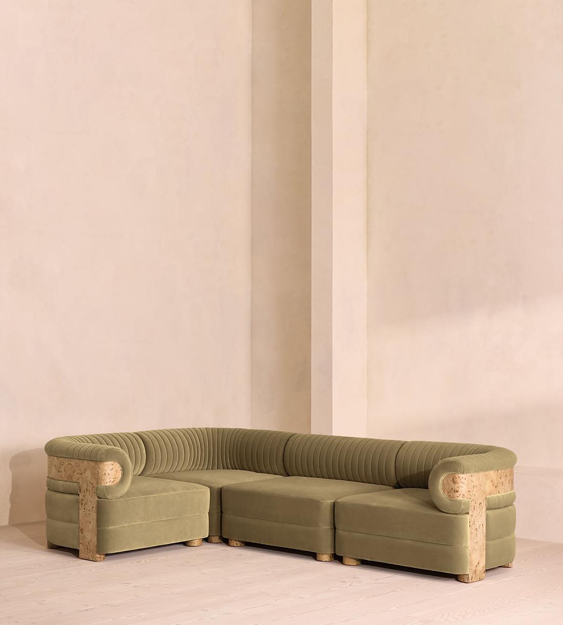 Caleb Sectional Sofa - Blonde Burl - L Shape Sofa - Blonde Burl - Velvet - Lichen - US - Listing - Image 1