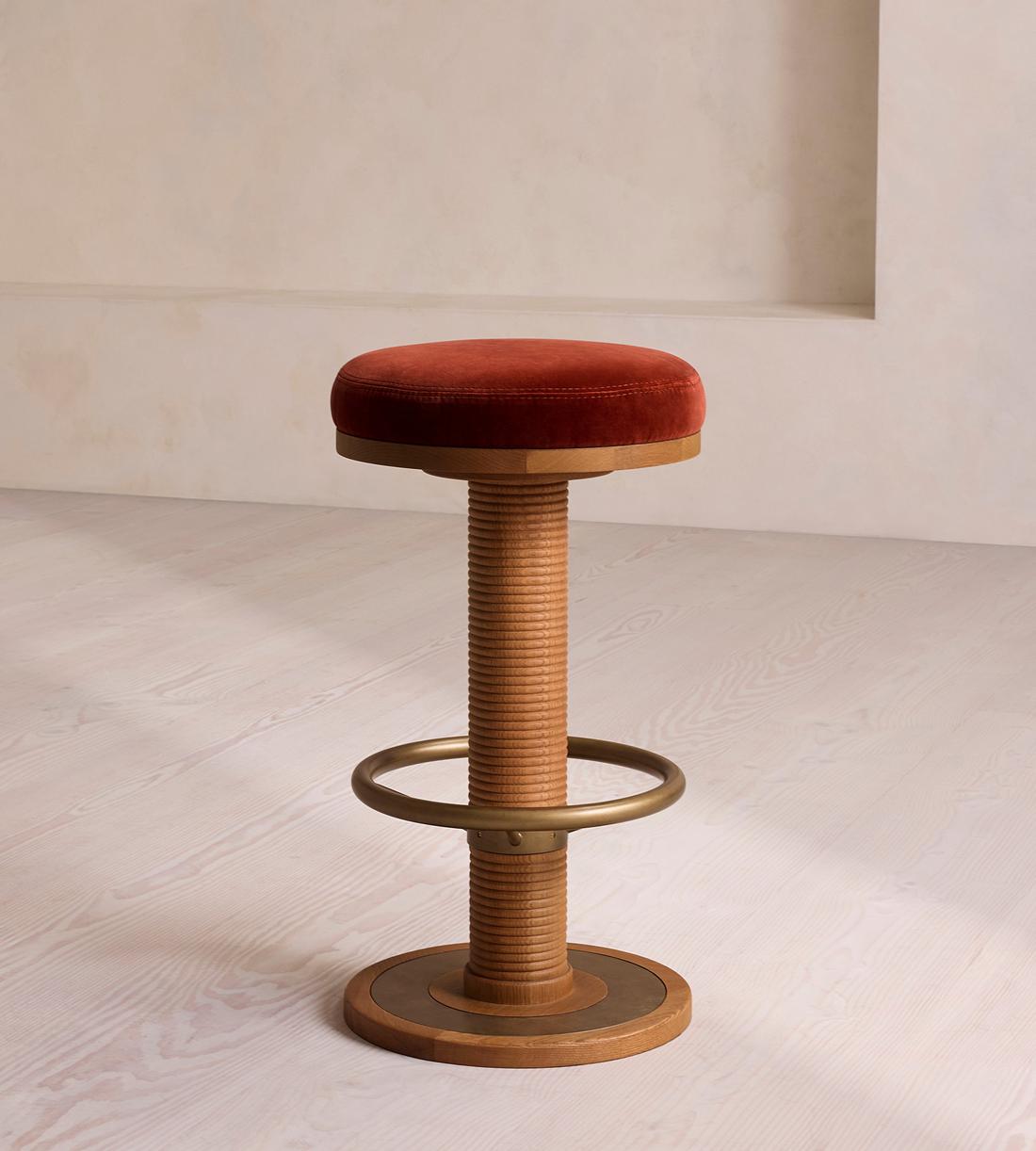 Bryden Tall Barstool - Velvet - Rust - Listing - Image 1
