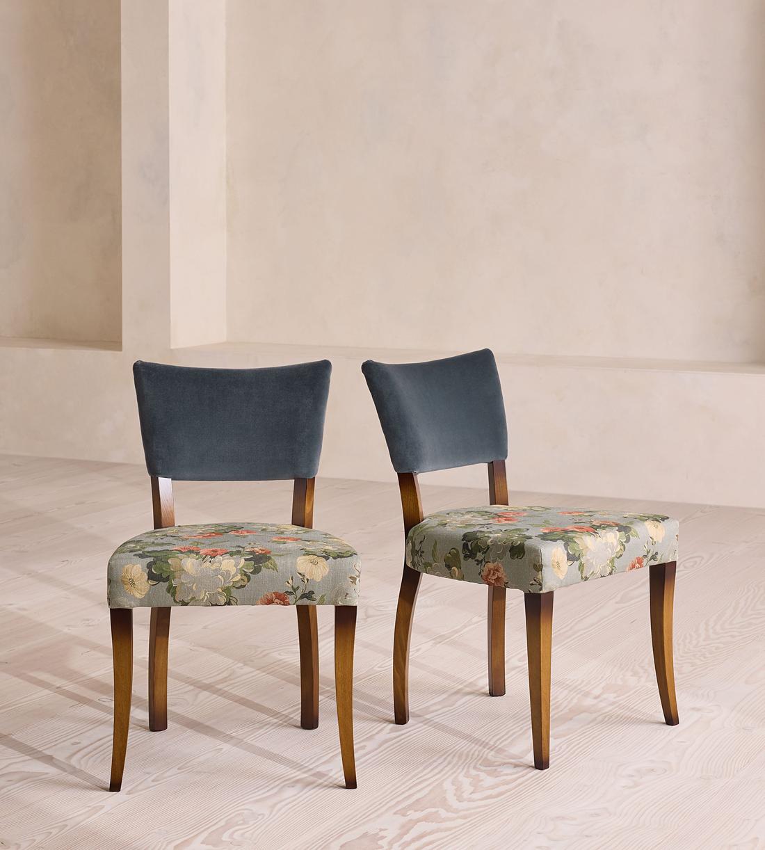 Pair of Molina Dining Chairs - Skylar Print - Velvet Grey Blue - US - Listing - Image 1