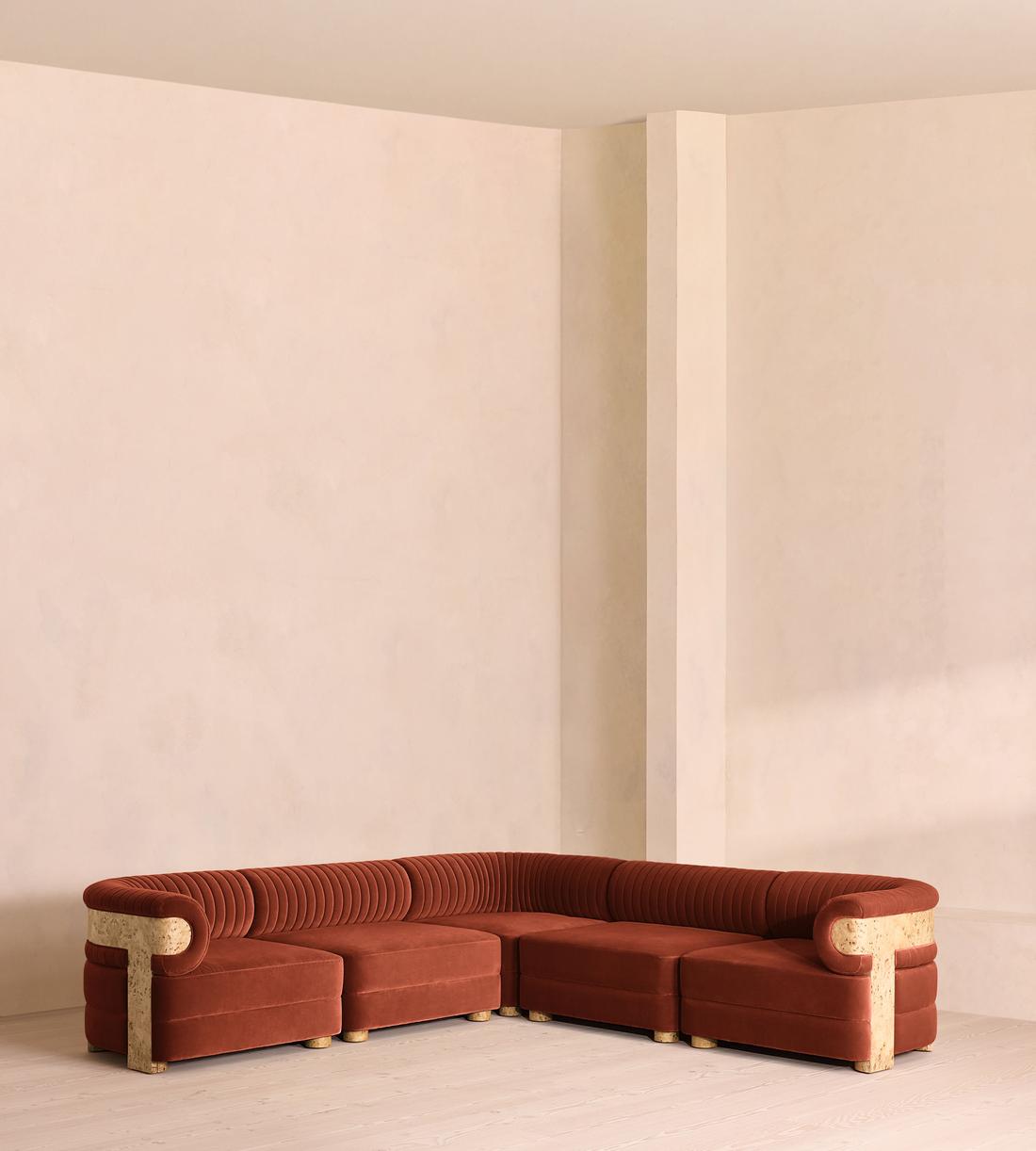 Caleb Sectional Sofa - Corner Sofa - Velvet - Rust - Blonde Burl - US - Listing - Image 1
