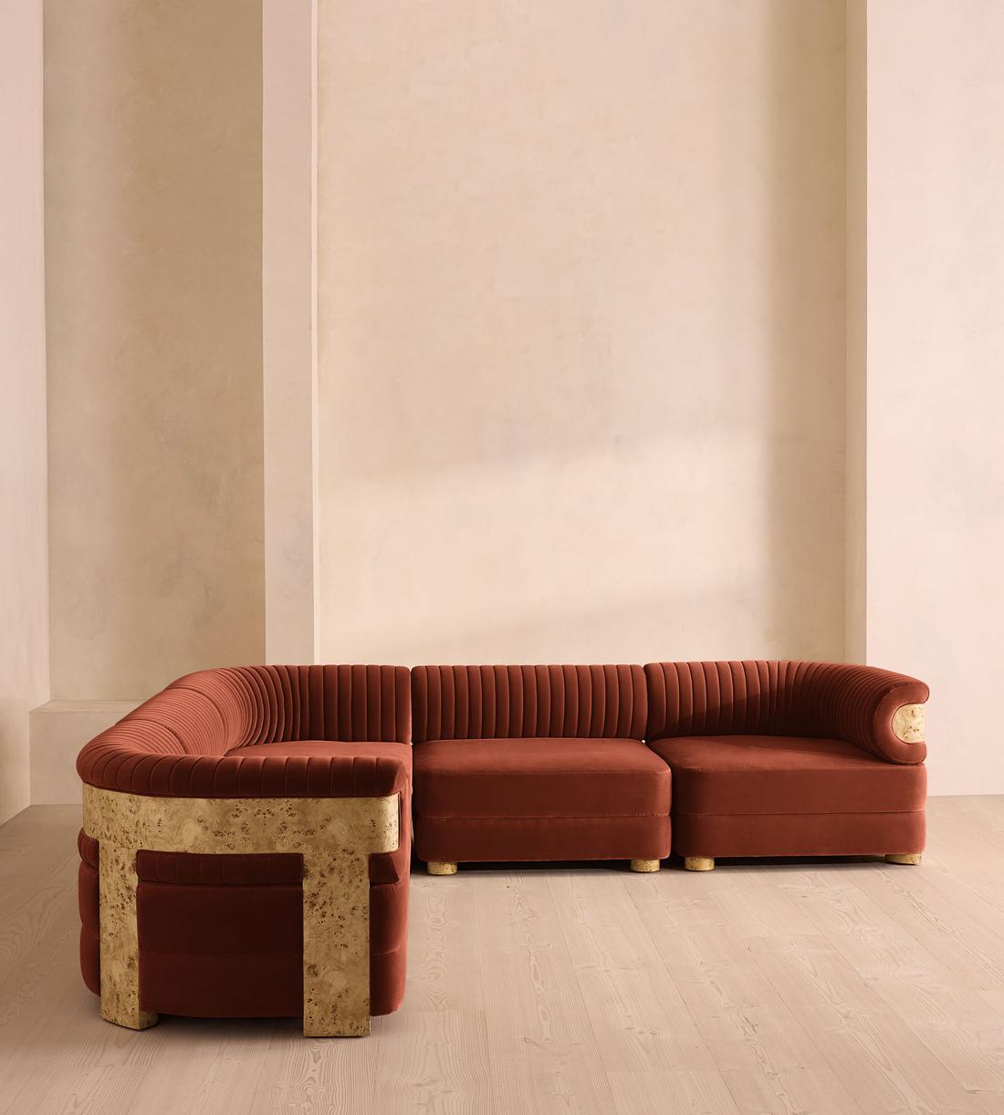 Caleb Sectional Sofa - Corner Sofa - Velvet - Rust - Blonde Burl - US - Listing - Image 2