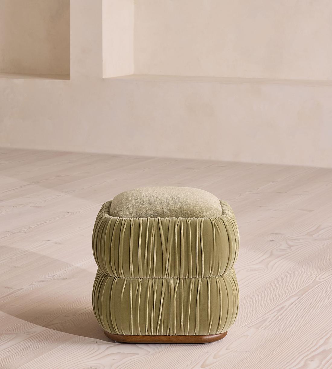 Tabitha Footstool - Velvet & Linen Chenille - Lichen - US - Listing - Image 2