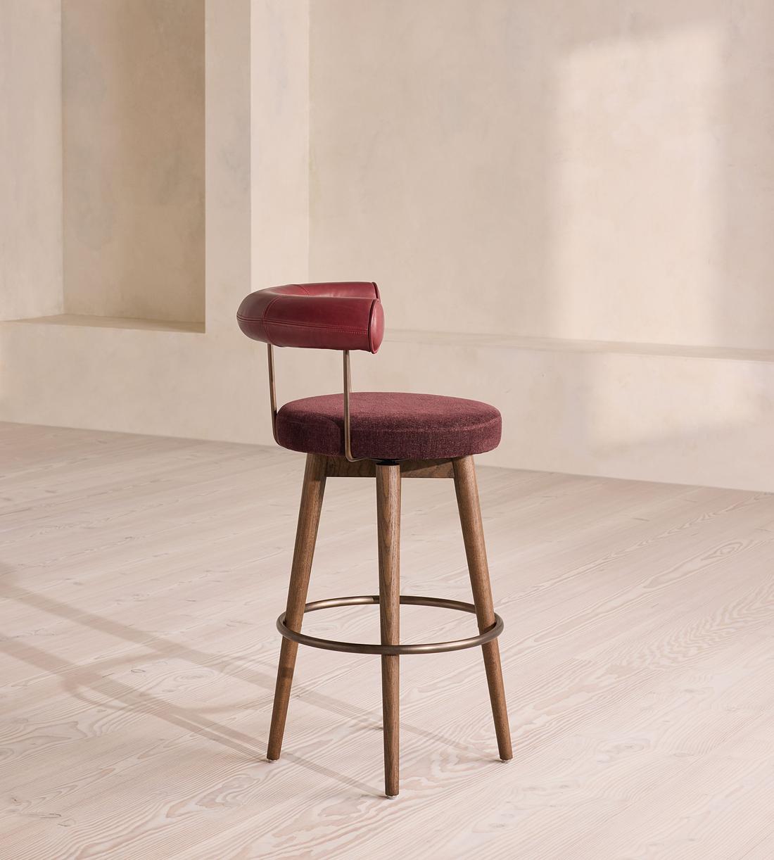 Calvert Barstool - Sangria Leather & Bordeaux Linen Chenille - UK - Images - Image 3
