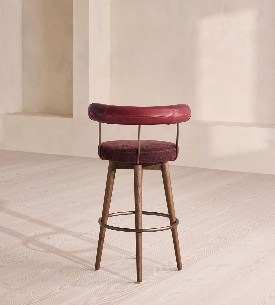 Calvert Barstool - Sangria Leather & Bordeaux Linen Chenille - UK - Images - Image 4