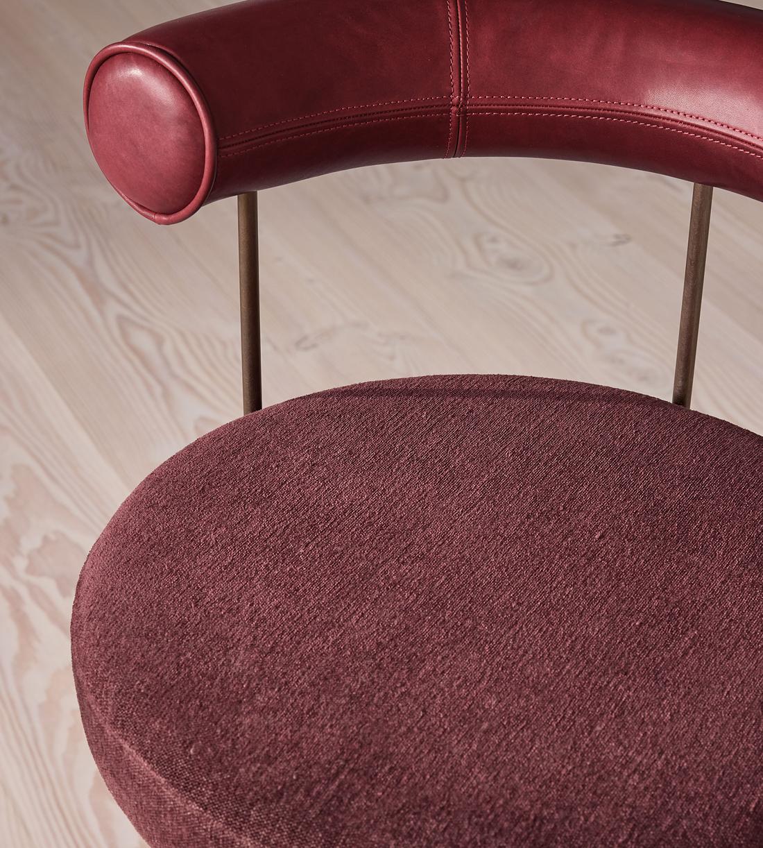 Calvert Barstool - Sangria Leather & Bordeaux Linen Chenille - US - Images - Image 5