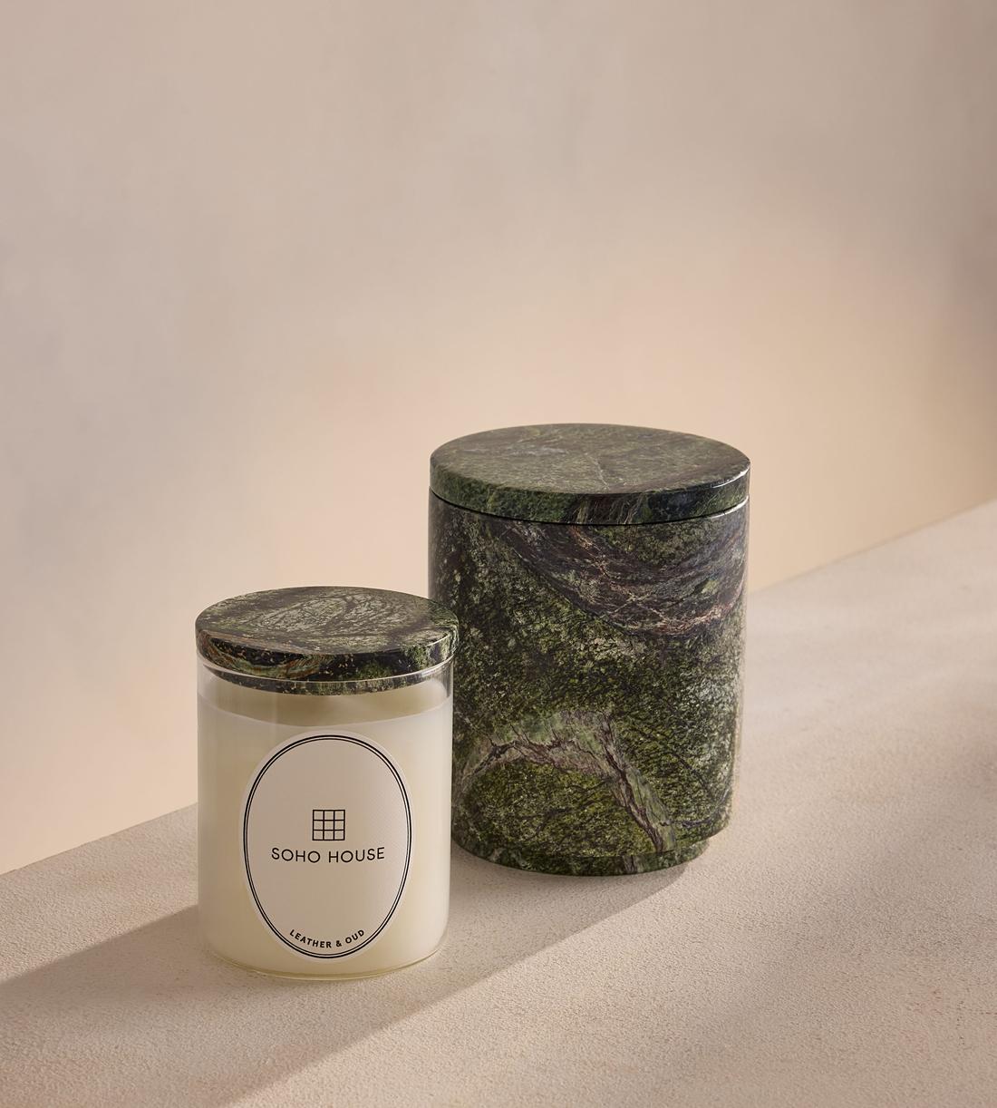 Leather & Oud Candle Set - Forest Green Marble - 250g - Listing - Image 1