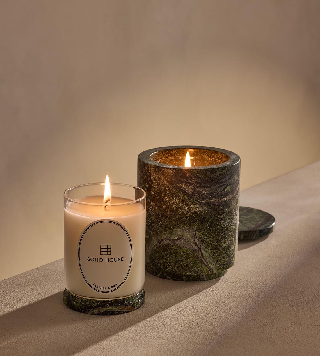 Leather & Oud Candle Set - Forest Green Marble - 250g - Listing - Image 2