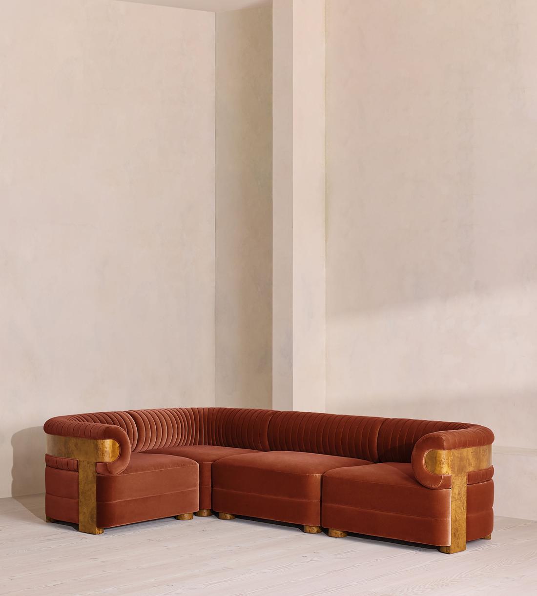 Caleb Sectional Sofa - L-Shape Sofa - Velvet - Rust - Dark Burl - US - Listing - Image 1