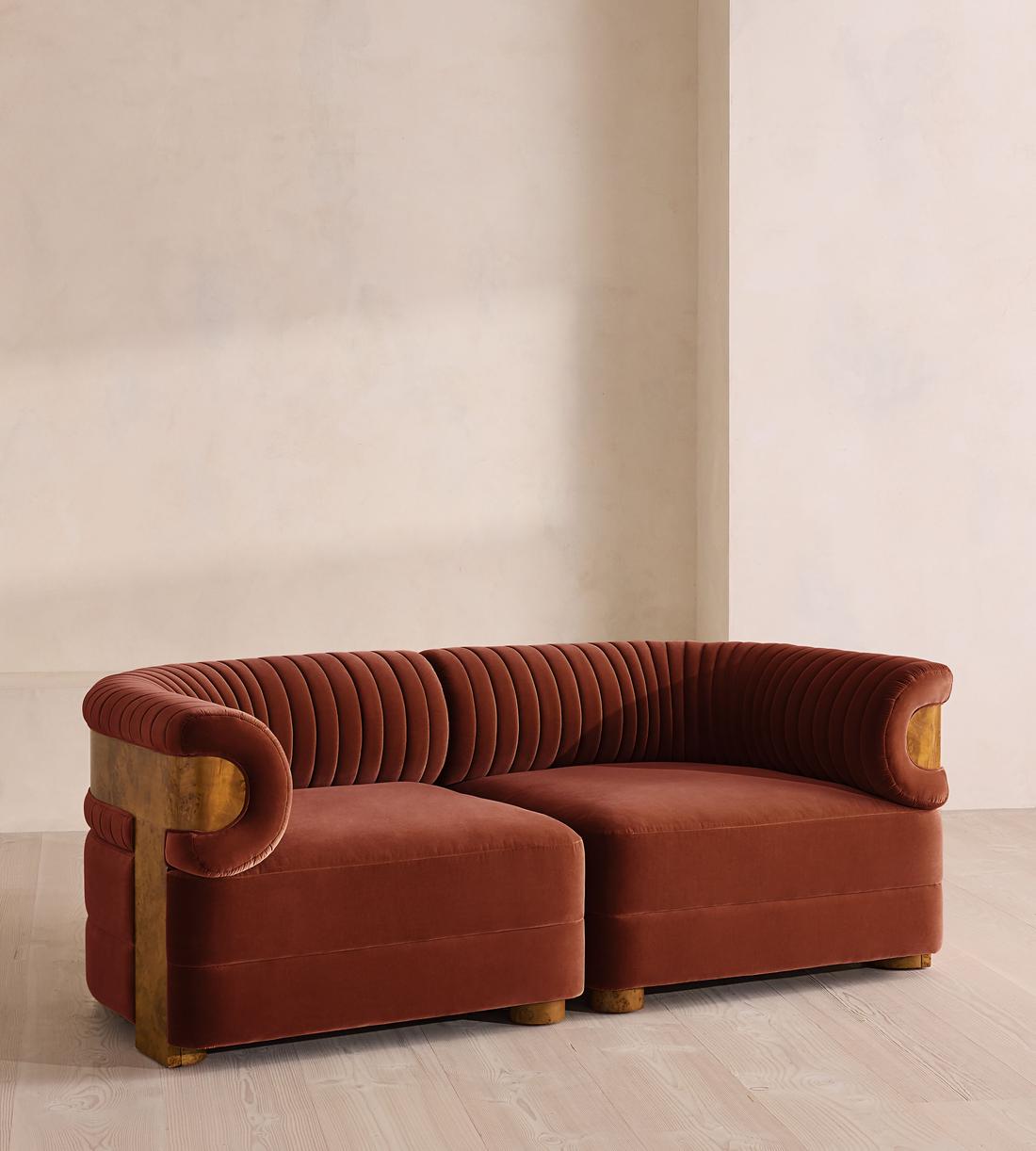 Caleb Sectional Three Seater Sofa - Velvet - Rust - Dark Burl - US - Listing - Image 2