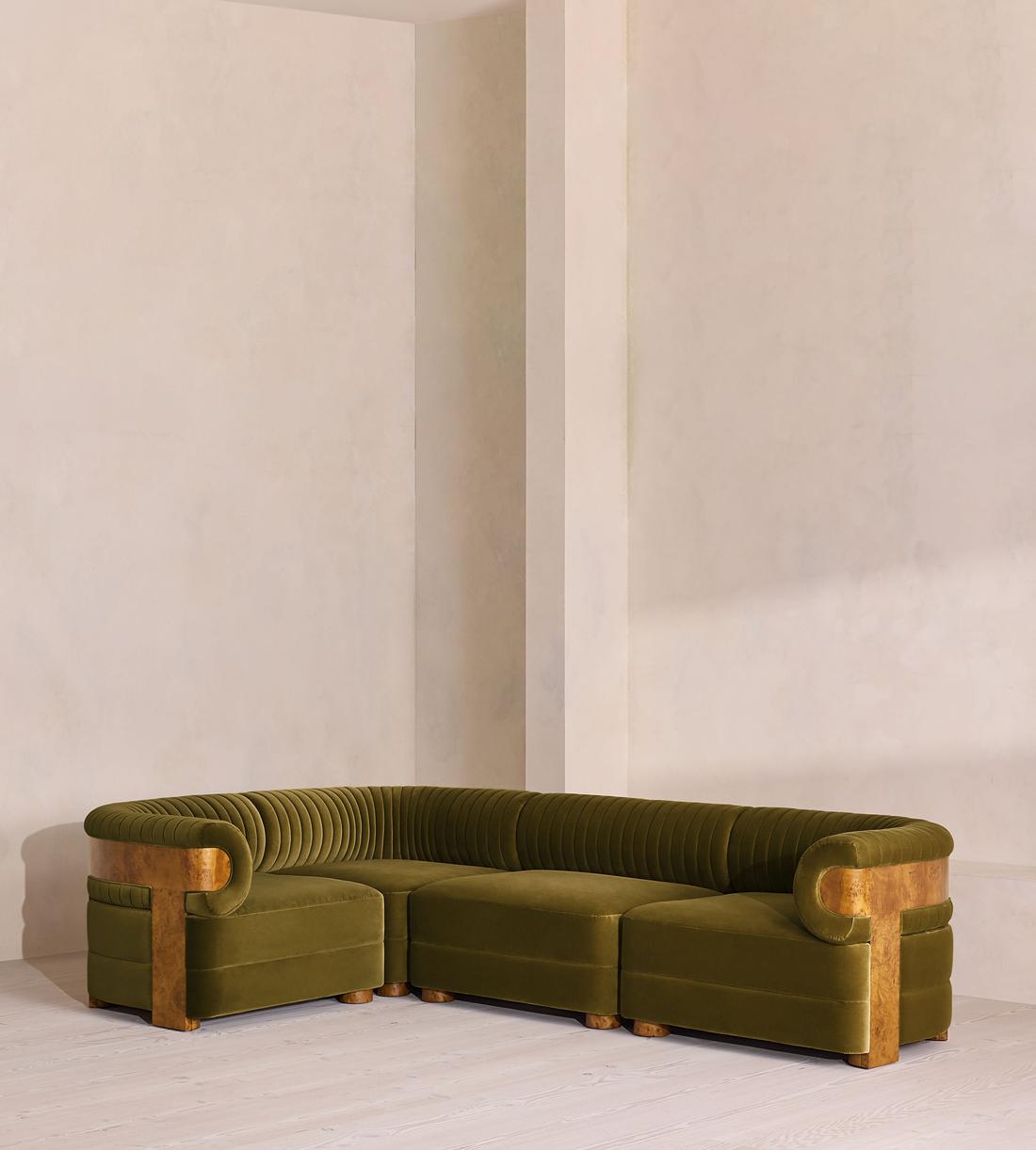 Caleb Sectional Sofa - L-Shape Sofa - Velvet - Olive - Dark Burl - US - Listing - Image 1