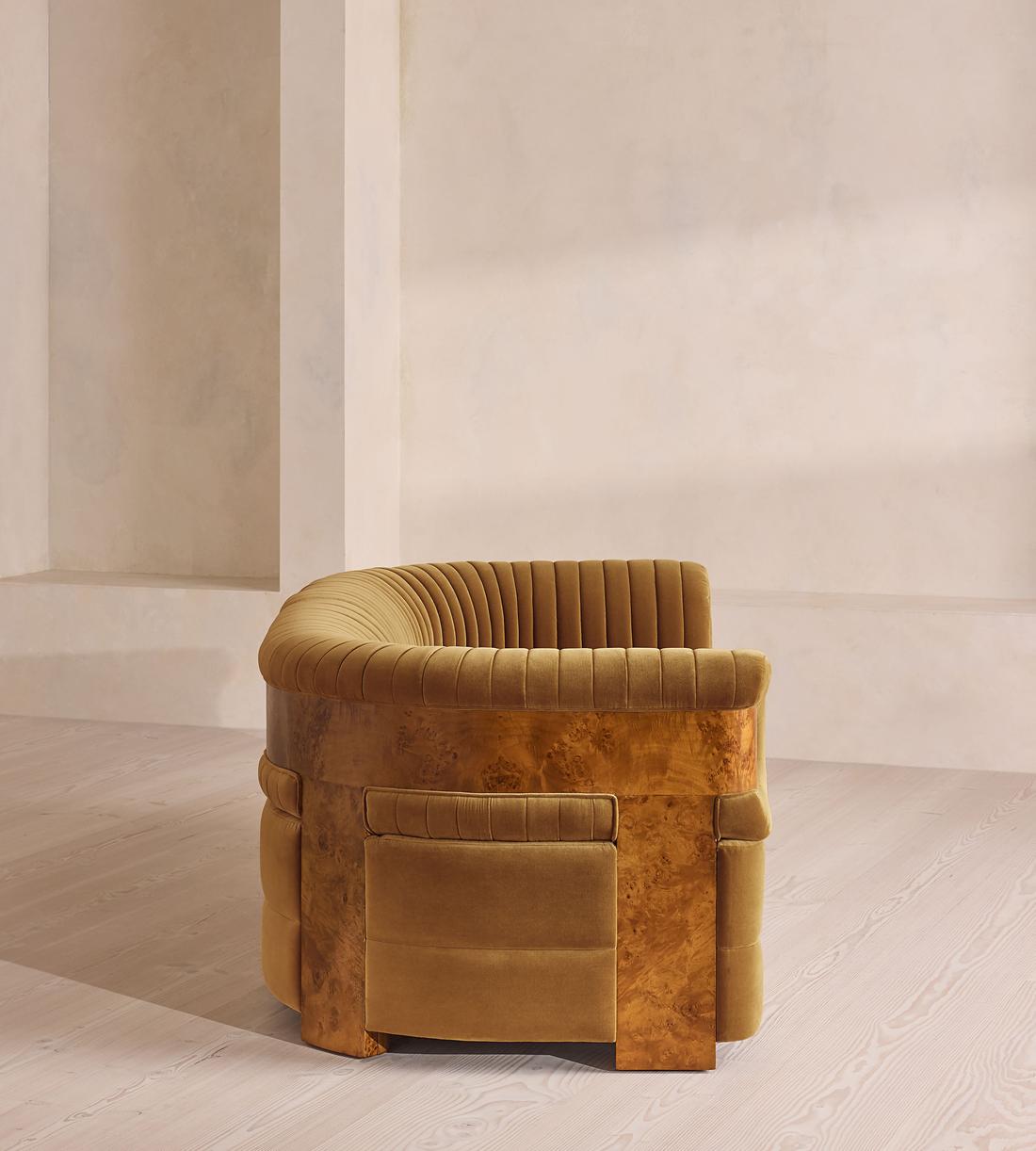 Caleb Sectional Three Seater Sofa - Velvet - Mustard - Dark Burl - US - Images - Image 3