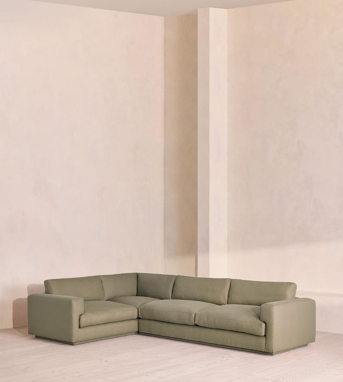 Mossley Left L-Shape Sofa - Linen - Sage - UK - Listing - Image 1