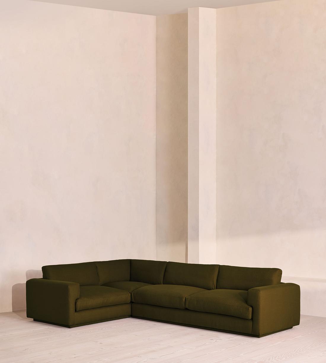 Mossley Left L-Shape Sofa - Linen - Olive - UK - Listing - Image 1