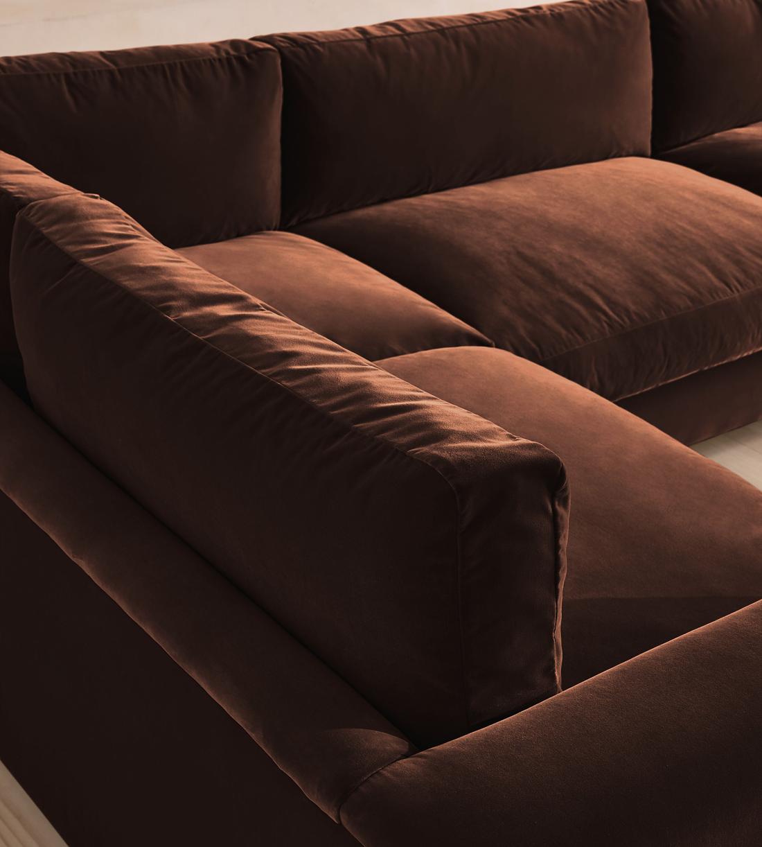 Mossley Left L-Shape Sofa - Velvet - Chocolate - Images - Image 4