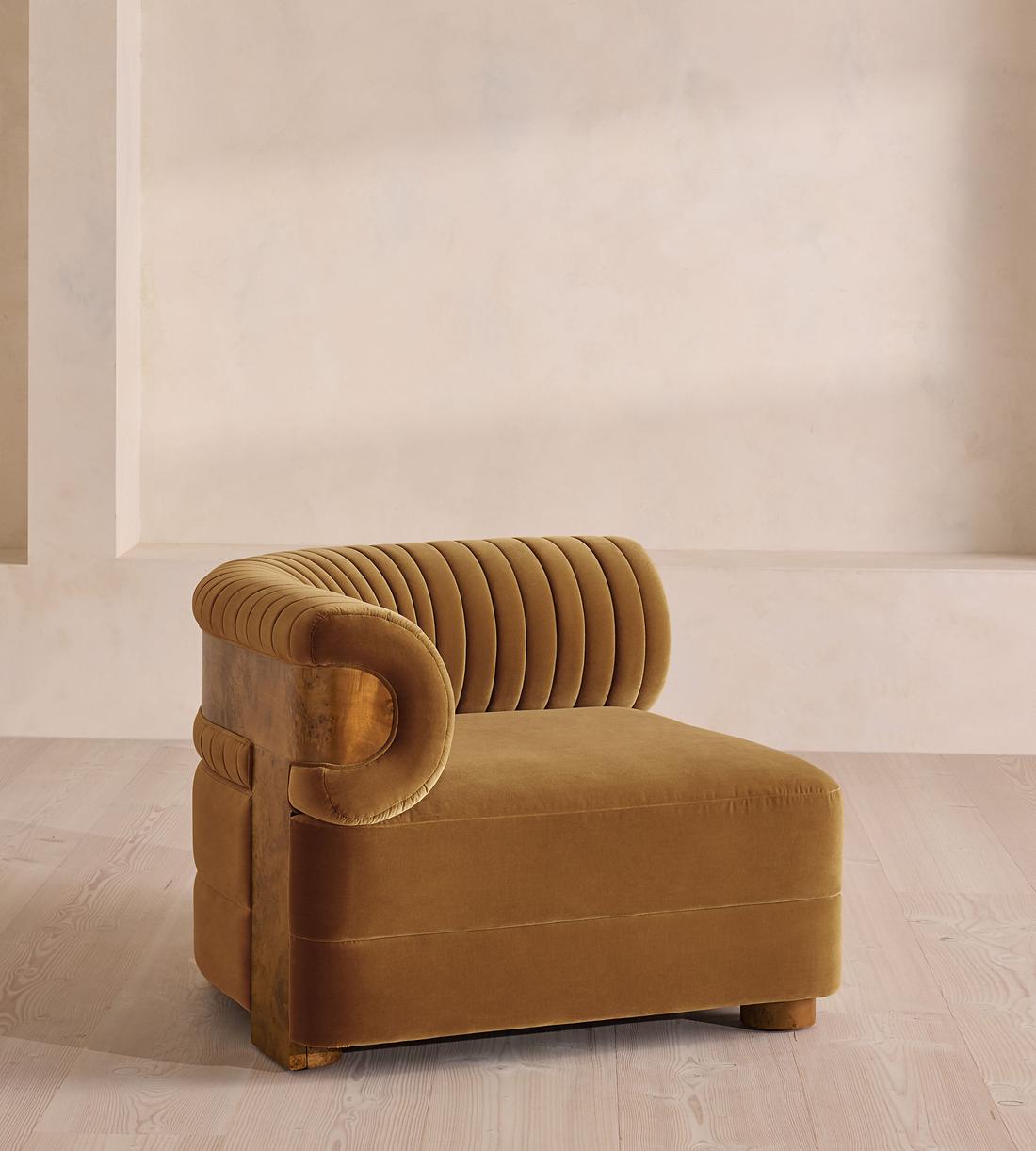 Caleb Modular Sofa - Left Arm Module - Velvet - Mustard - Dark Burl - US - Image 1