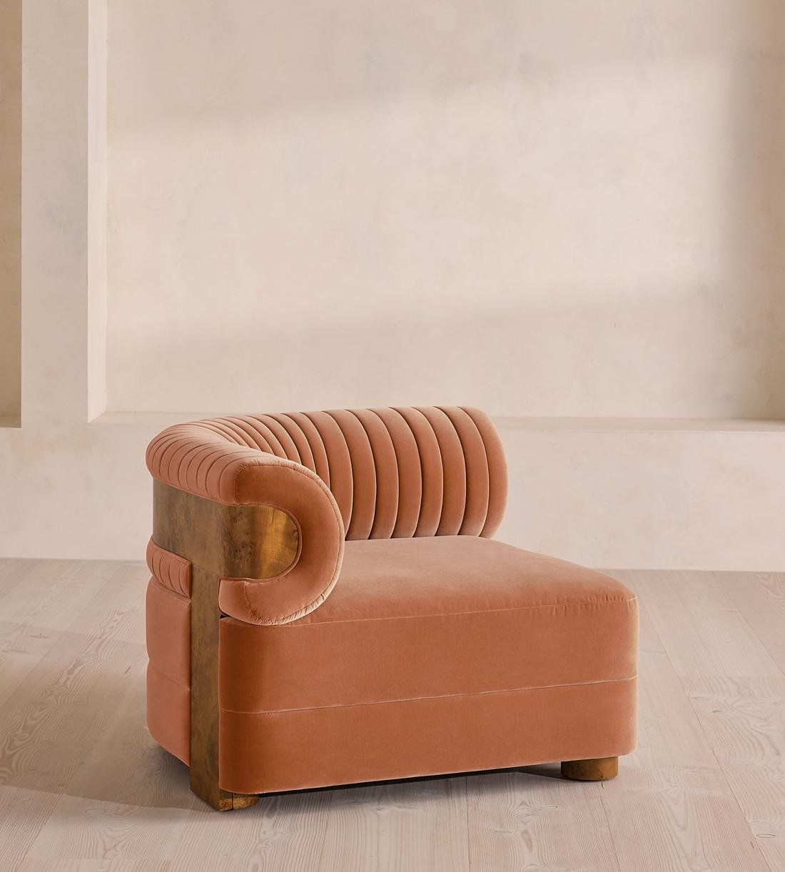 Caleb Modular Sofa - Left Arm Module - Velvet - Antique Rose - Dark Burl - US - Image 1