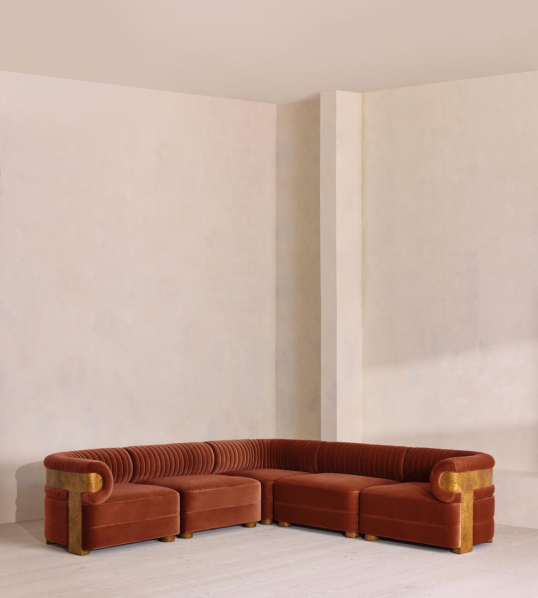 Caleb Modular Corner Sofa - Velvet - Rust - Dark Burl - UK - Listing - Image 1