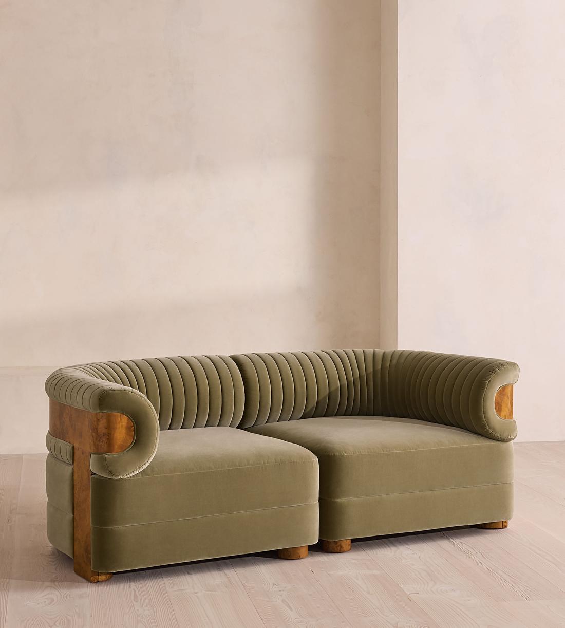 Caleb Modular Three Seater Sofa - Velvet - Lichen - Dark Burl - UK - Listing - Image 2