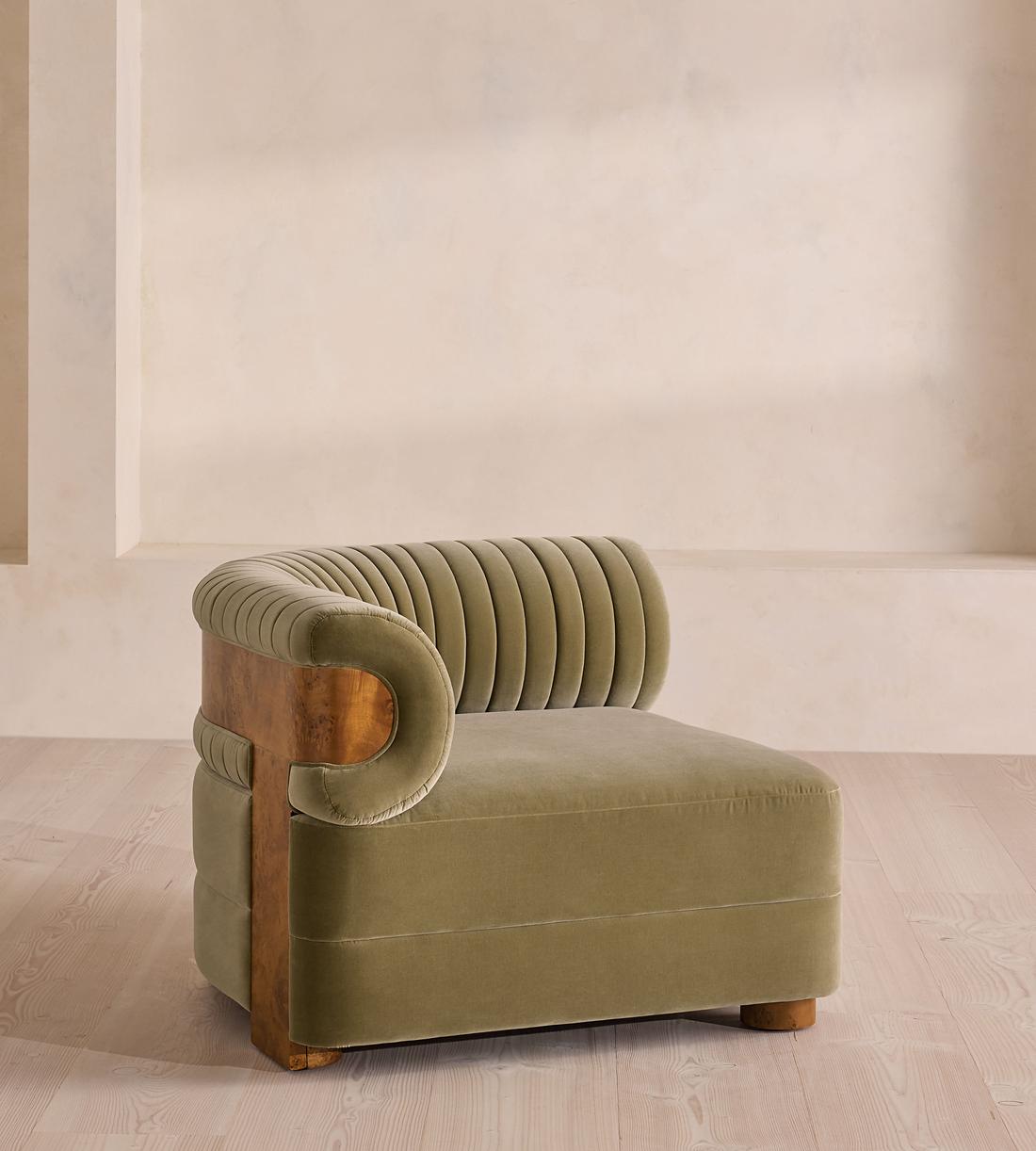Caleb Modular Sofa - Left Arm Module - Velvet - Lichen - Dark Burl - UK - Image 1