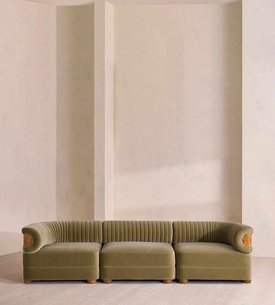 Caleb Modular Four Seater Sofa - Velvet - Lichen - Dark Burl - UK - Listing - Image 1