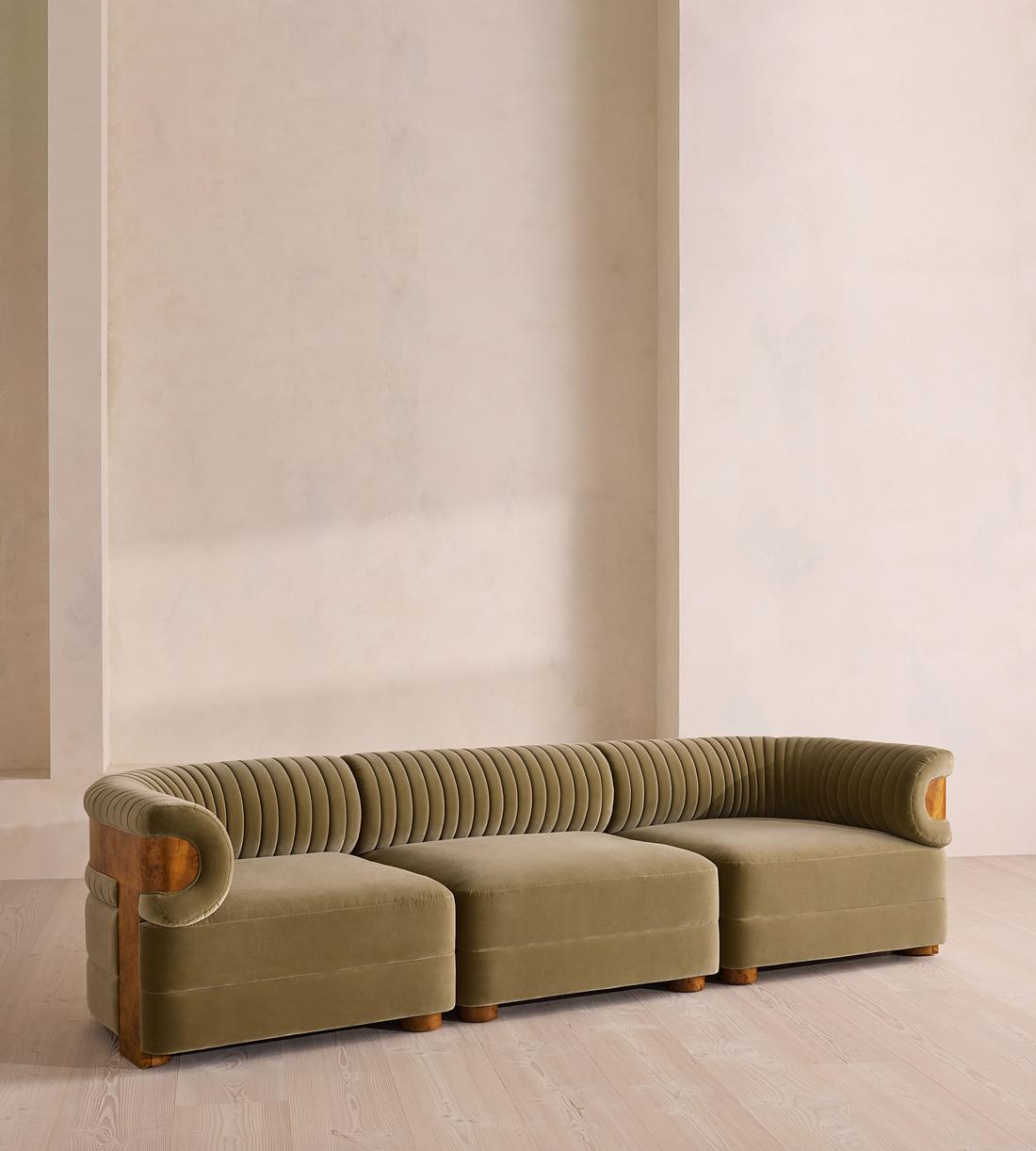 Caleb Modular Four Seater Sofa - Velvet - Lichen - Dark Burl - UK - Listing - Image 2
