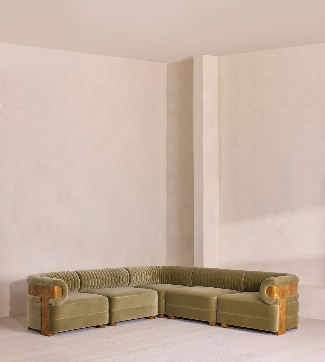 Caleb Modular Corner Sofa - Velvet - Lichen - Dark Burl - UK - Listing - Image 1