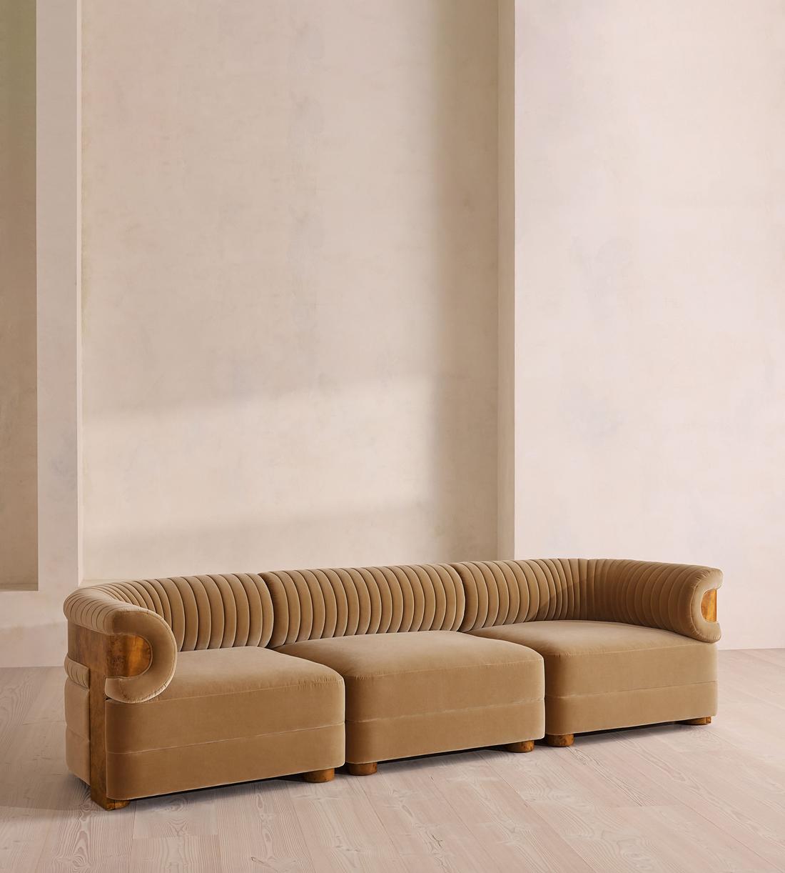 Caleb Modular Four Seater Sofa - Velvet - Camel - Dark Burl - UK - Listing - Image 2