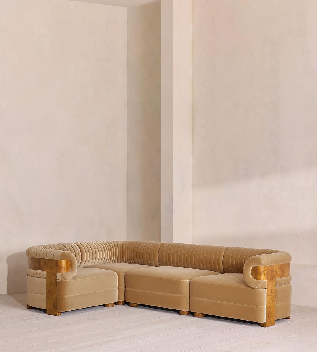 Caleb Modular L-Shape Sofa - Velvet - Camel - Dark Burl - UK - Listing - Image 1