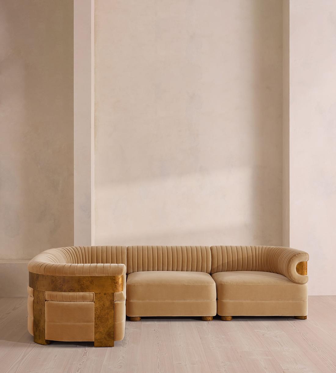 Caleb Modular L-Shape Sofa - Velvet - Camel - Dark Burl - UK - Listing - Image 2