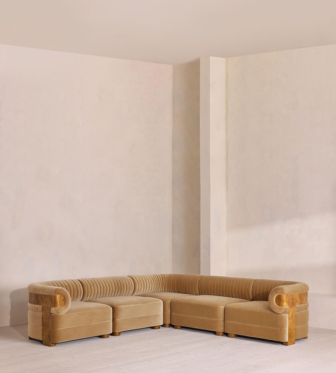 Caleb Modular Corner Sofa - Velvet - Camel - Dark Burl - UK - Listing - Image 1