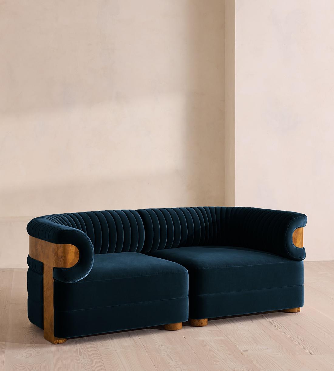 Caleb Modular Three Seater Sofa - Velvet - Royal Blue - Dark Burl - UK - Listing - Image 2