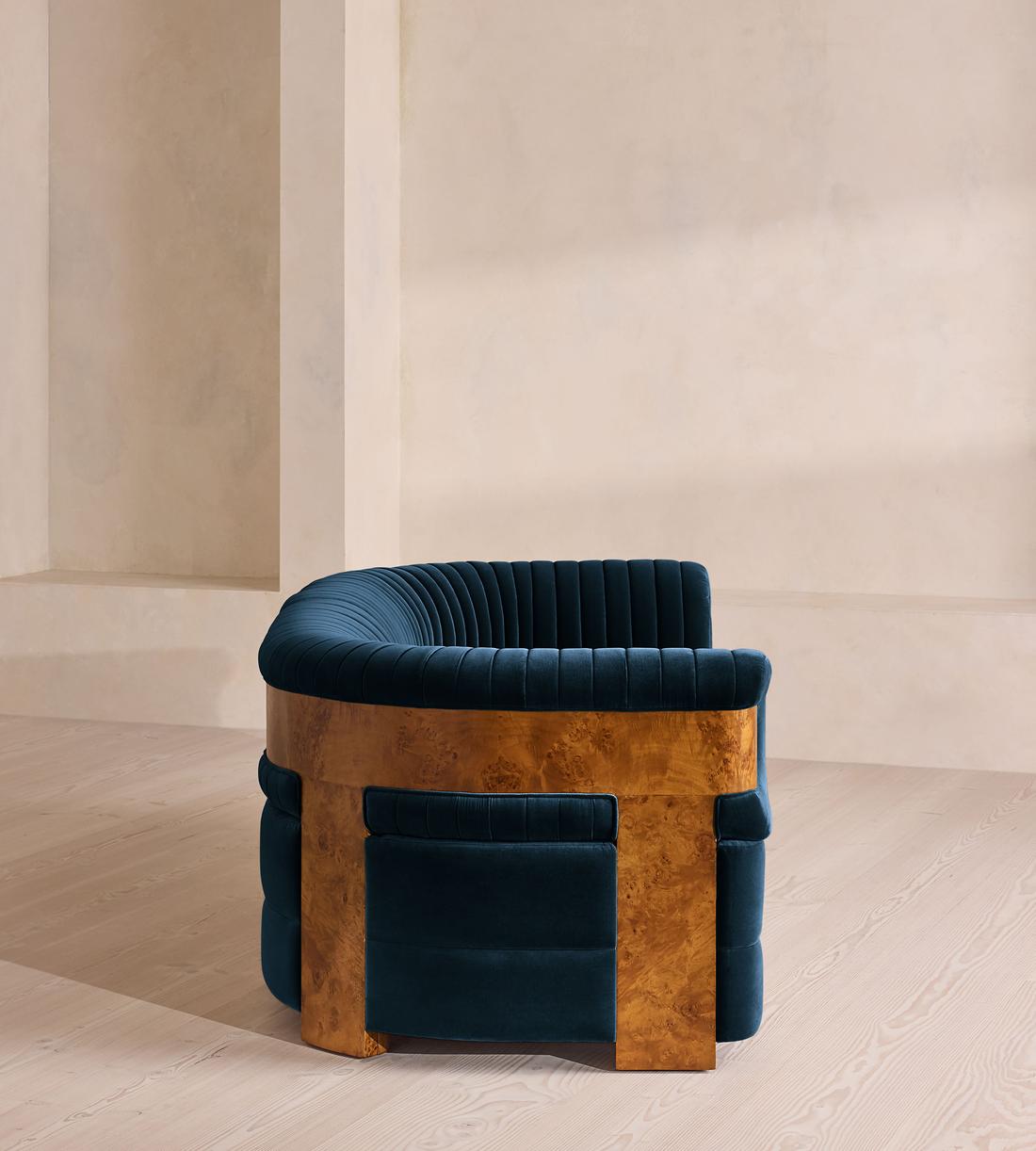 Caleb Modular Three Seater Sofa - Velvet - Royal Blue - Dark Burl - UK - Images - Image 3