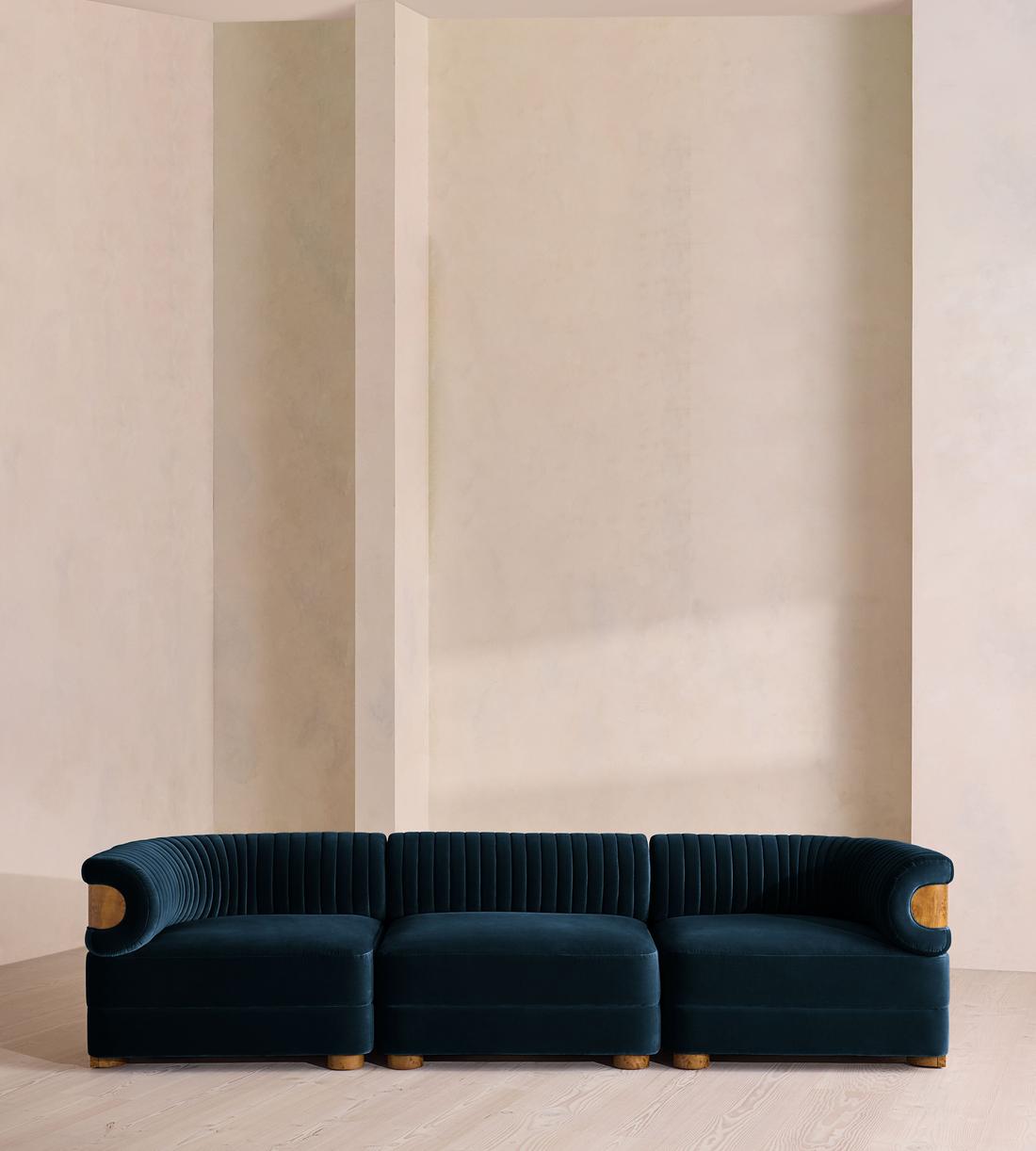 Caleb Modular Four Seater Sofa - Velvet - Royal Blue - Dark Burl - UK - Listing - Image 1