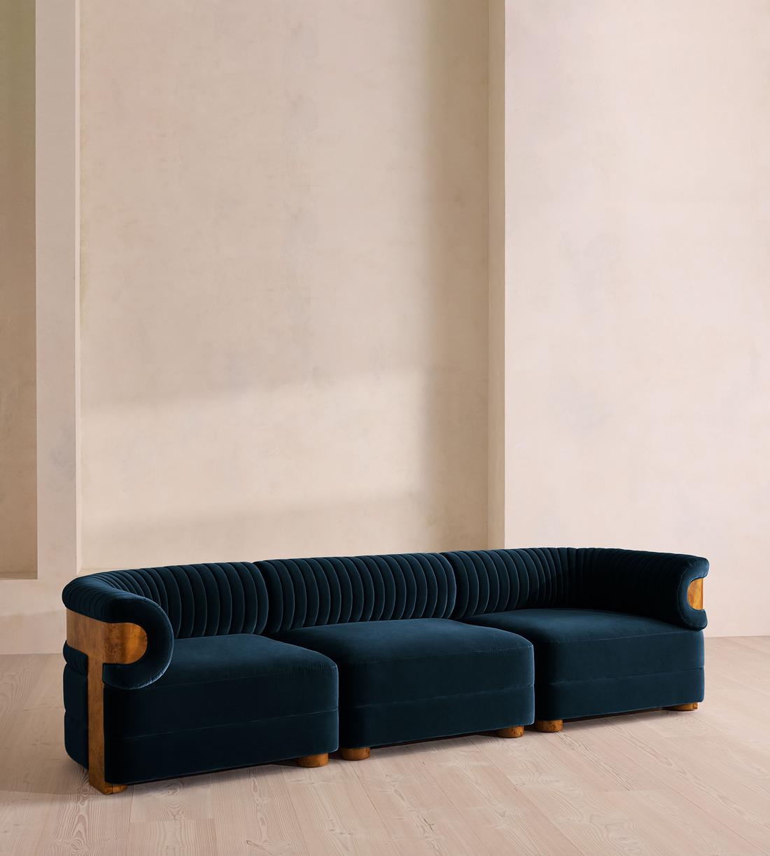 Caleb Modular Four Seater Sofa - Velvet - Royal Blue - Dark Burl - UK - Listing - Image 2