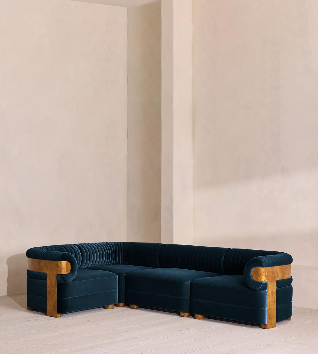 Caleb Modular L-Shape Sofa - Velvet - Royal Blue - Dark Burl - UK - Listing - Image 1