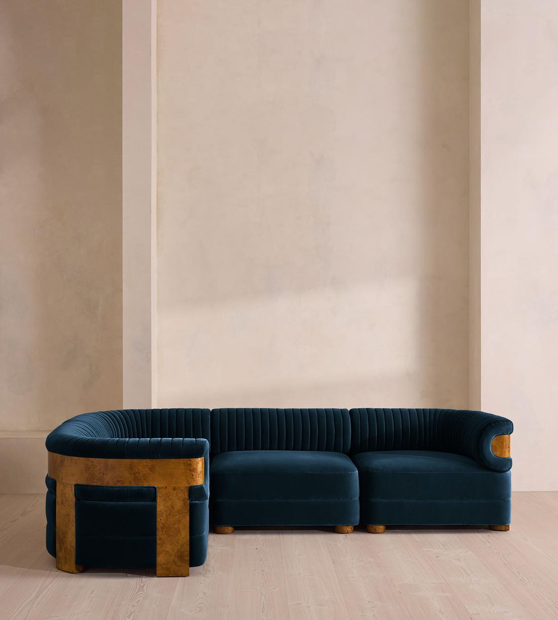 Caleb Modular L-Shape Sofa - Velvet - Royal Blue - Dark Burl - UK - Listing - Image 2