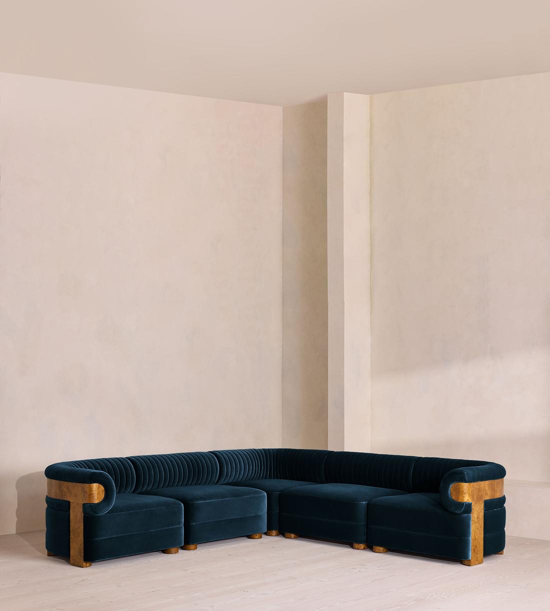 Caleb Modular Corner Sofa - Velvet - Royal Blue - Dark Burl - UK - Listing - Image 1