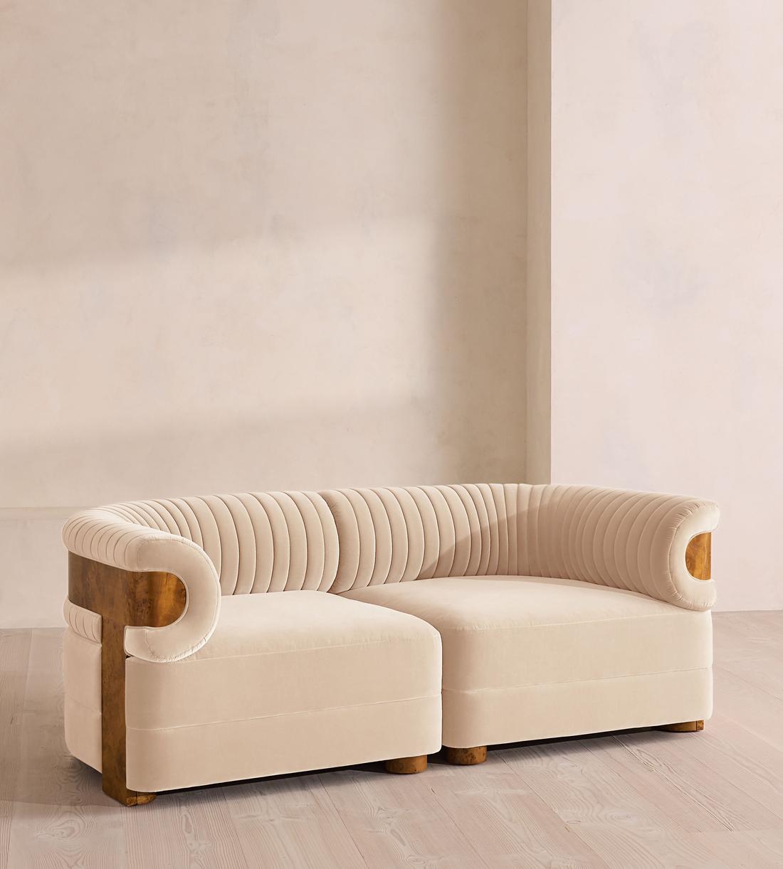 Caleb Modular Three Seater Sofa - Velvet - Porcelain - Dark Burl - UK - Listing - Image 2