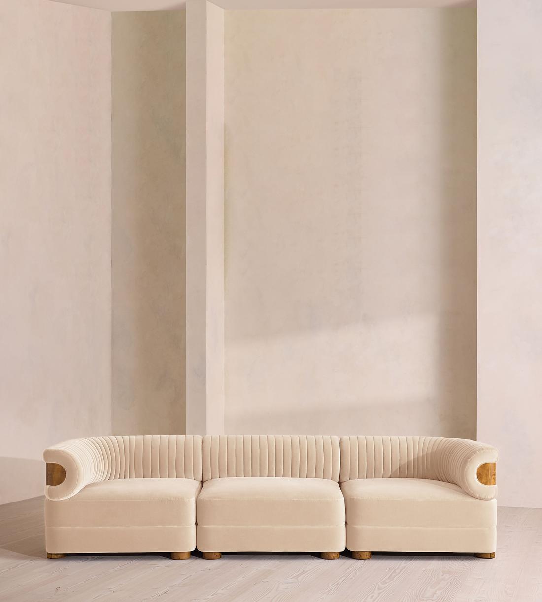 Caleb Modular Four Seater Sofa - Velvet - Porcelain - Dark Burl - UK - Listing - Image 1
