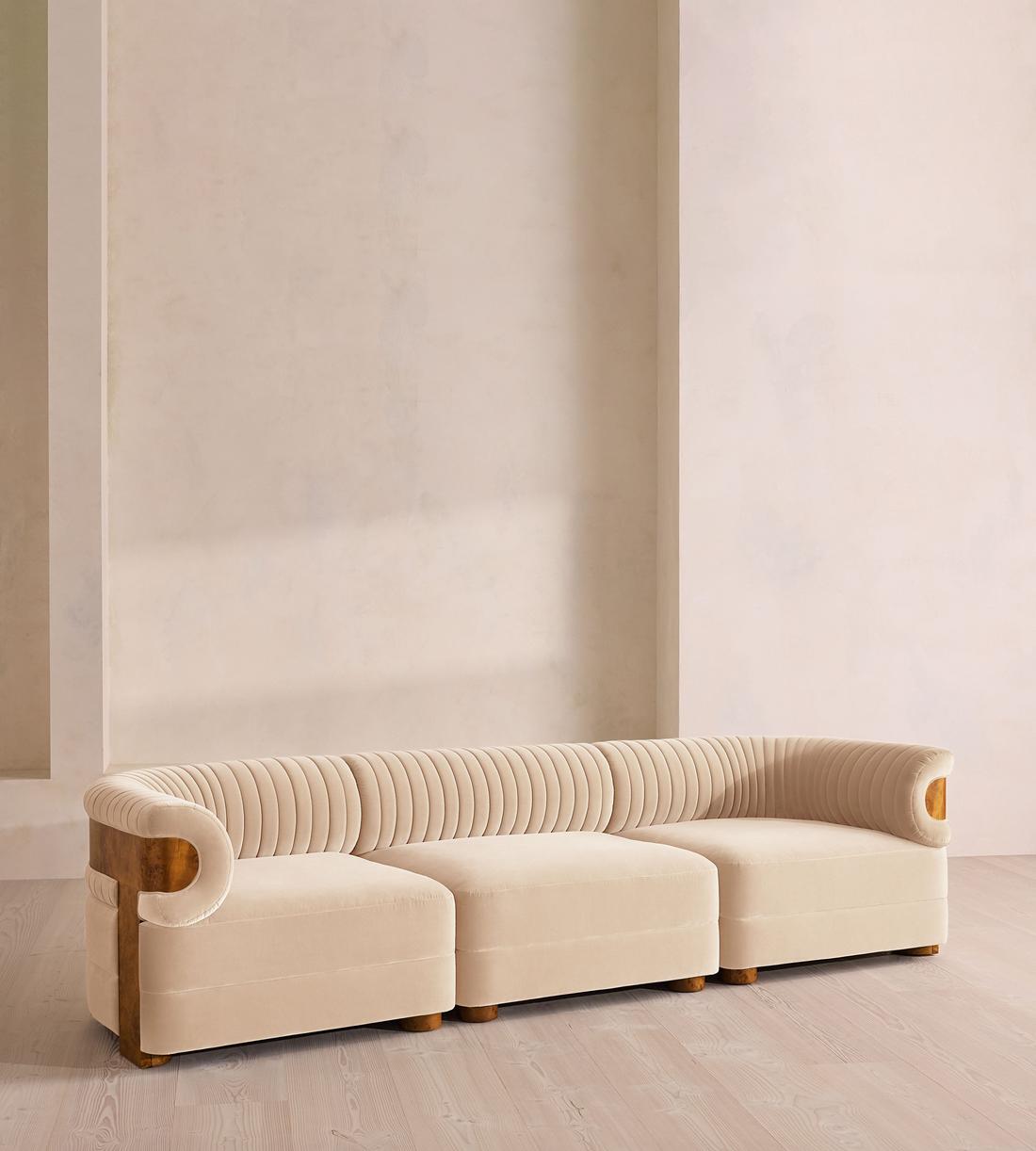 Caleb Modular Four Seater Sofa - Velvet - Porcelain - Dark Burl - UK - Listing - Image 2