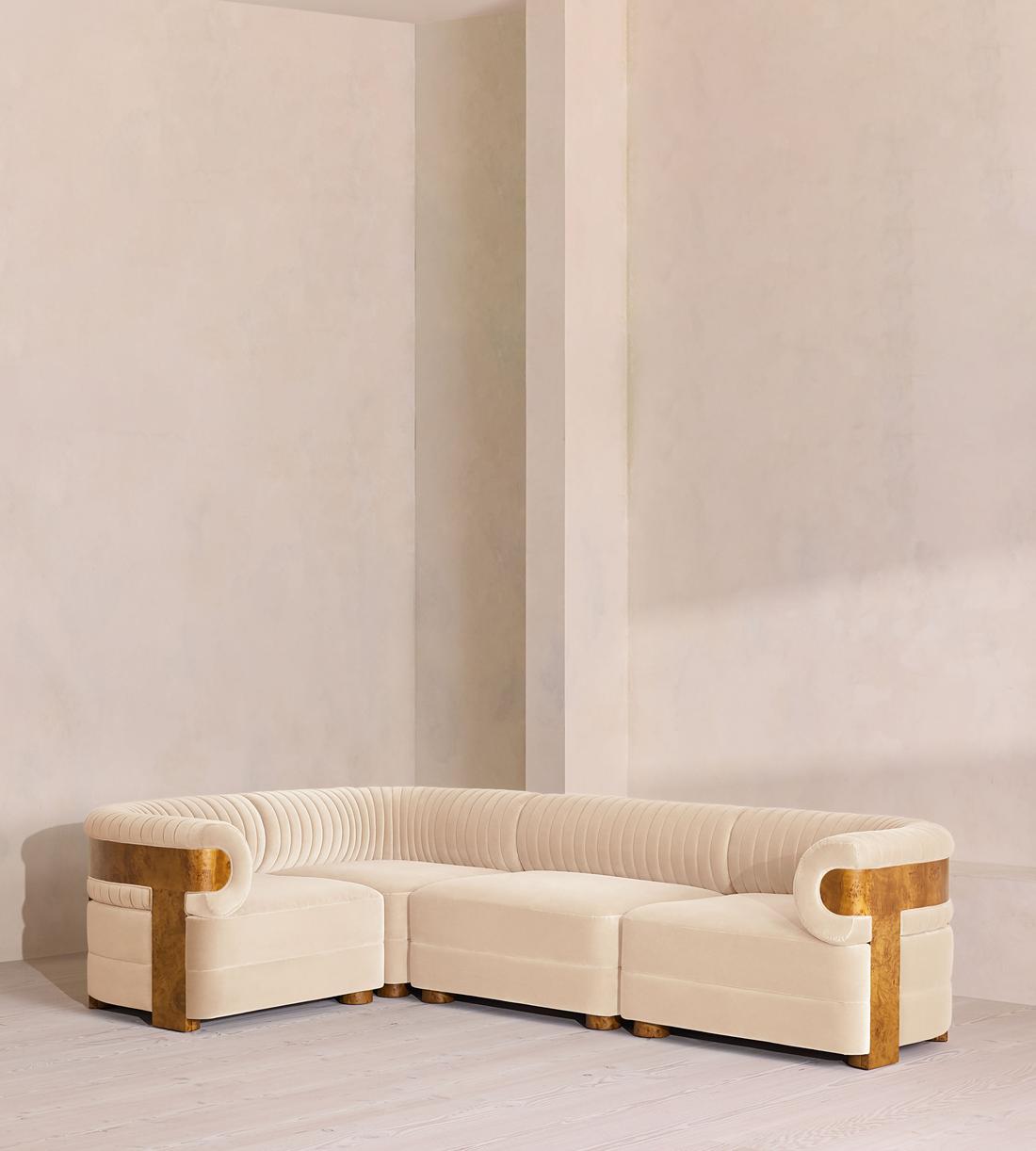Caleb Modular L-Shape Sofa - Velvet - Porcelain - Dark Burl - UK - Listing - Image 1