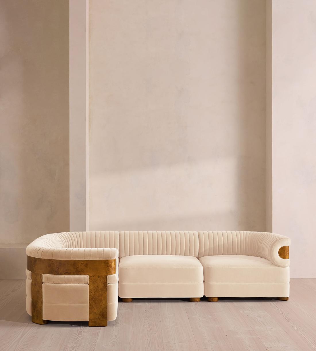 Caleb Modular L-Shape Sofa - Velvet - Porcelain - Dark Burl - UK - Listing - Image 2