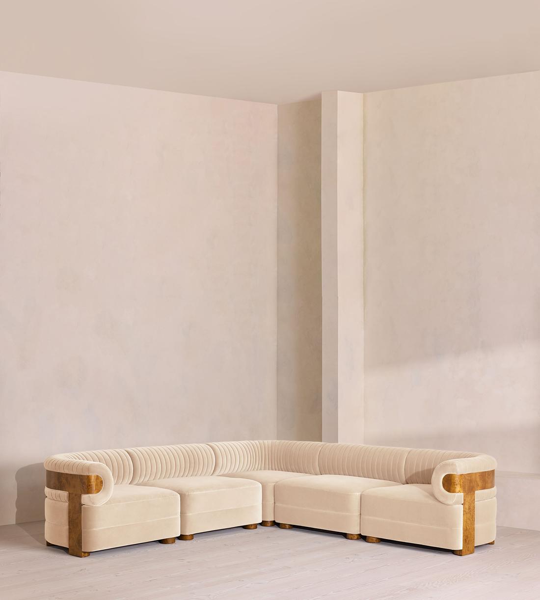 Caleb Modular Corner Sofa - Velvet - Porcelain - Dark Burl - UK - Listing - Image 1