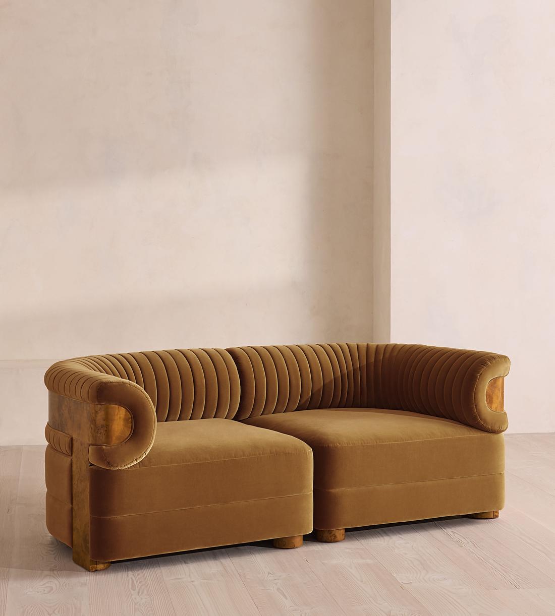 Caleb Modular Three Seater Sofa - Velvet - Mustard - Dark Burl - UK - Listing - Image 2