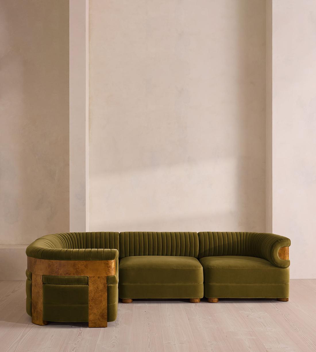 Caleb Modular L-Shape Sofa - Velvet - Olive - Dark Burl - UK - Listing - Image 2