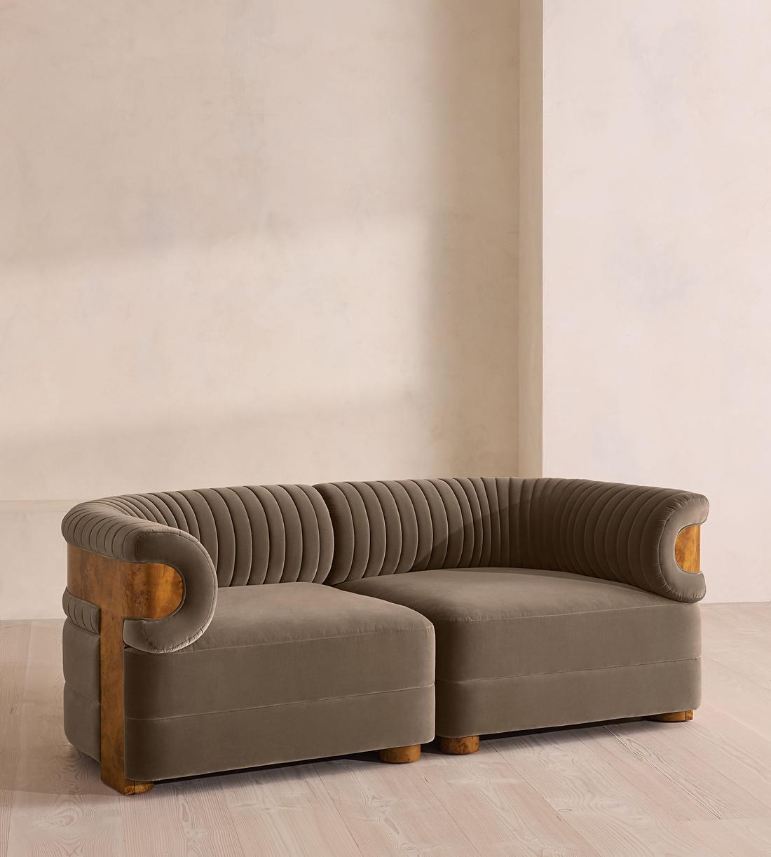 Caleb Modular Three Seater Sofa - Velvet - Taupe - Dark Burl - UK - Listing - Image 2